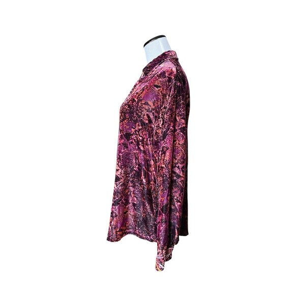 Johnny Was Scarlet Cobra Velvet Silk Blend Button Up Size M Burgundy Boho Artsy - Picture 2 of 10